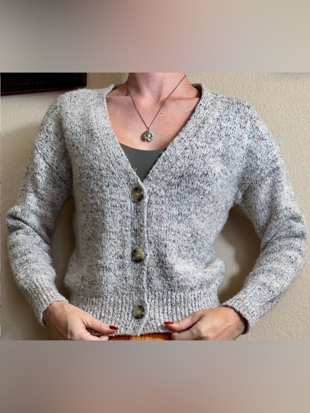 Urban Outfitters Cardigan Light Grey Woven Rainbow Colors Knit S